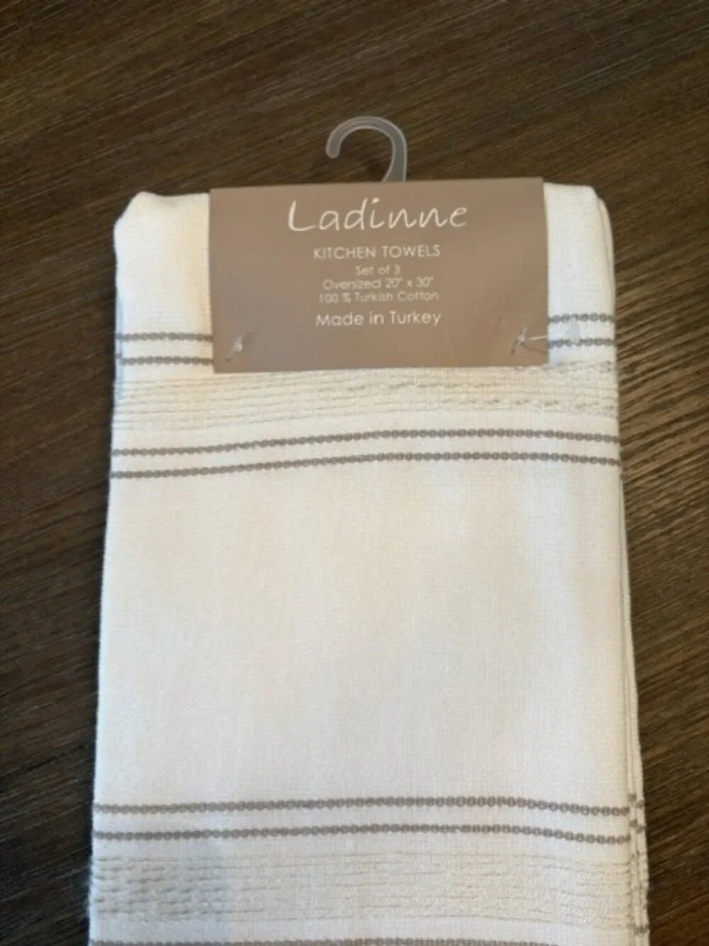 Ladinne Kitchen Towel Set 3pc White Taupe 100% Turkish Cotton 20